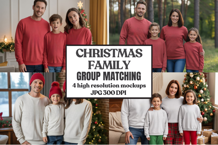 Christmas Family Matching T-Shirt Mockups | Holiday Group