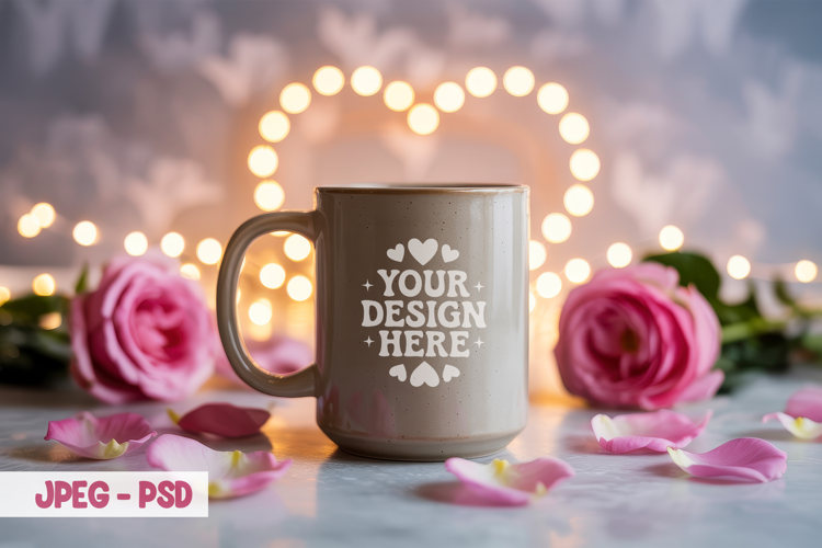 Valentine Mug Lights PSD JPEG Mockup