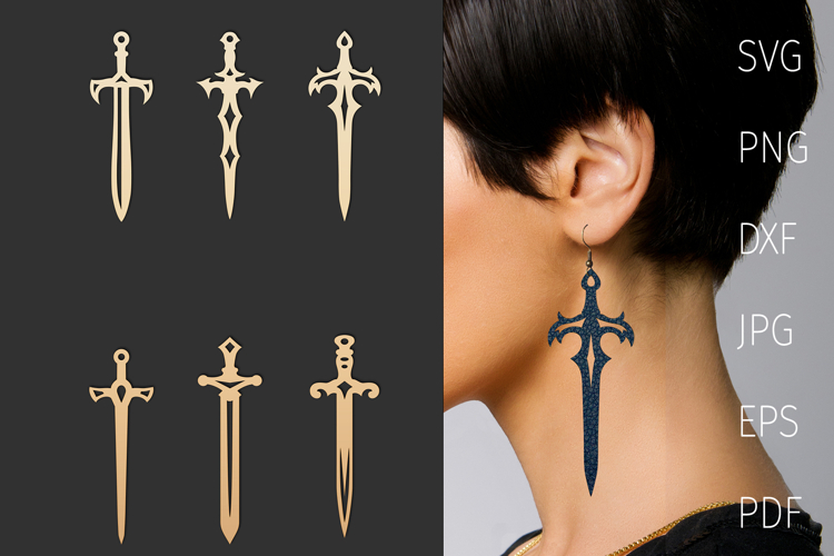 Sword earrings svg bundle, fantasy leather earring template