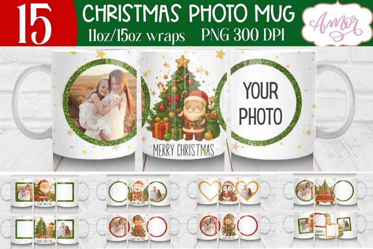 BUNDLE Christmas photo mug wrap PNG, Cute gingerbread man