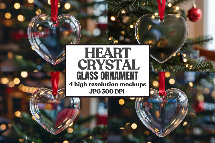 Christmas Heart Crystal Glass Ornament Mockup | Clear Heart