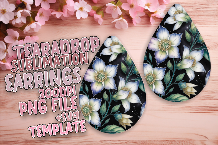 Bright Teardrop Earrings Design PNG for Printing , Flowers