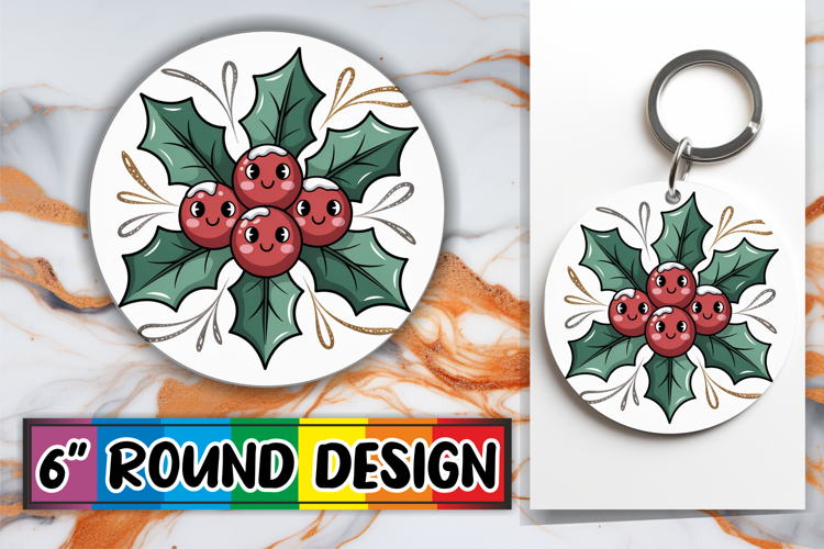 Blissful Keychain Round Style, Cute Christmas