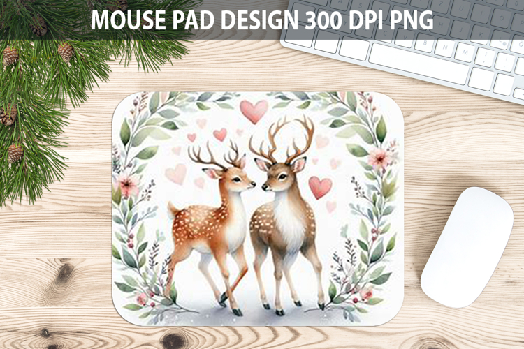 Watercolor Deer Mouse Pad Sublimation - Valentines PNG