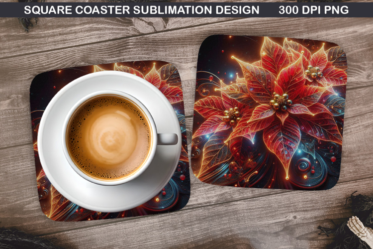 Poinsettias Coaster Sublimation, Christmas Coaster PNG