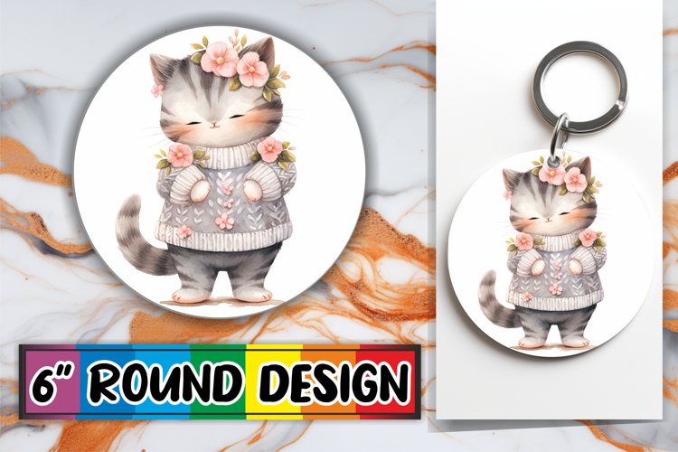 Delightful Round Kitty Sublimation Design