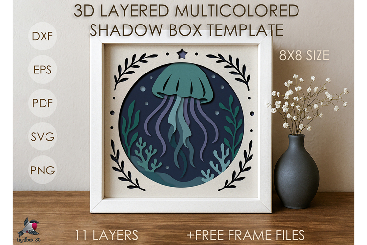 Jellyfish Medusa Colored Shadow box SVG Papercut template