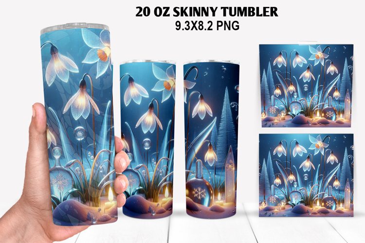 Florals Skinny Tumbler 20oz Wrap Design, Winter Tumbler PNG