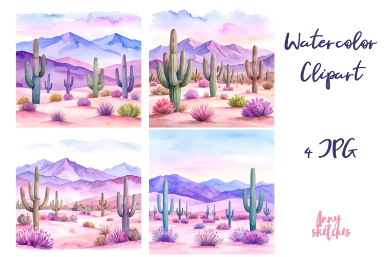 4 Desert Scene with Cactus & Joshua Tree California Clipart