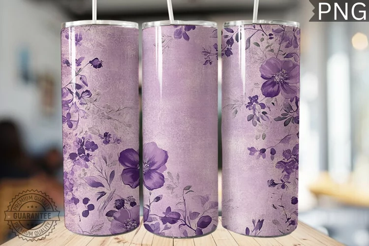 Purple Floral Tumbler Wrap - High Quality 300 Dpi
