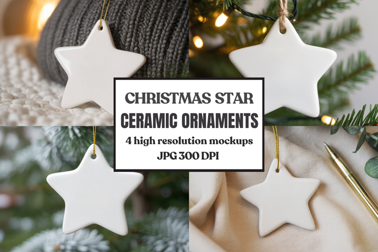 Christmas Star Ceramic Ornaments Mockup | Holiday Star Ornam