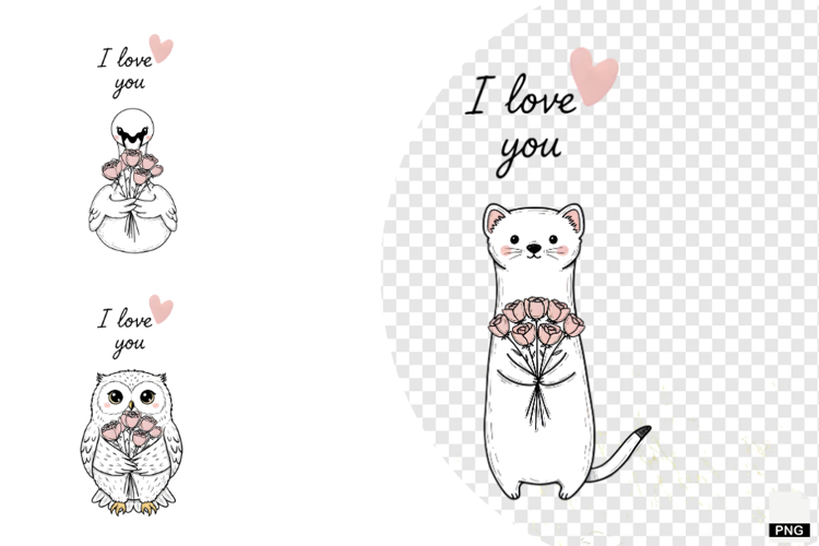 Sweet Winter Love Animals Clipart