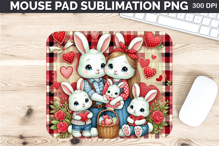 Watercolor Bunny Mouse Pad Sublimation - Valentines PNG