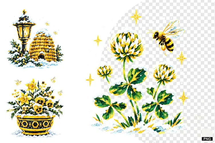 Winter Bees Garden Clipart