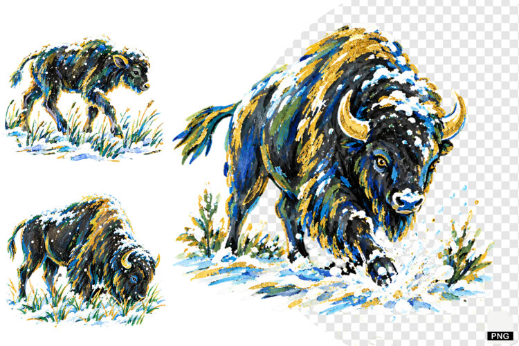 Winter Snowy Bison Clipart example image 1