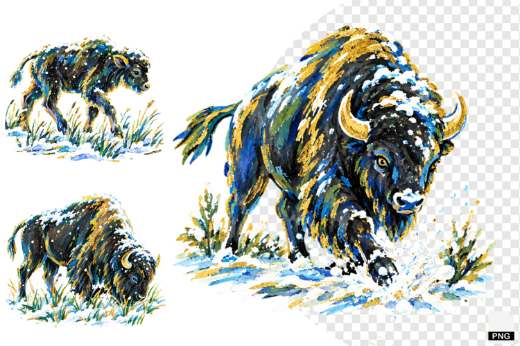 Winter Snowy Bison Clipart