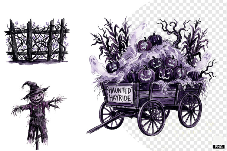 Halloween Haunted Cottage Clipart example image 1