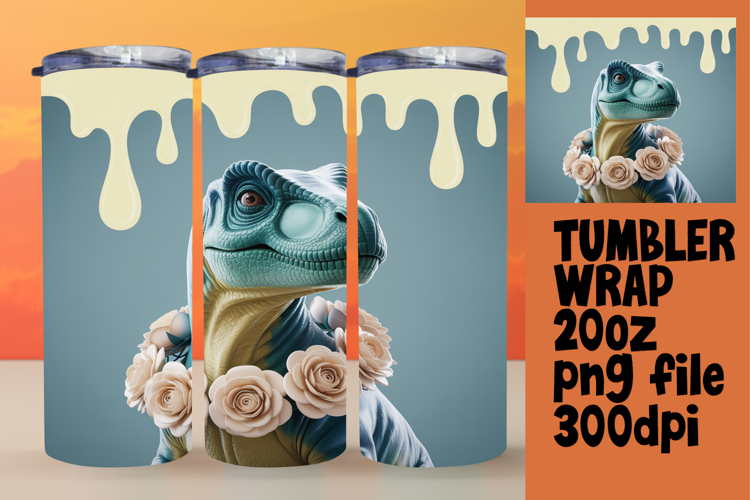 Inspired 20oz Tumbler Wrap Template , Cute Dino