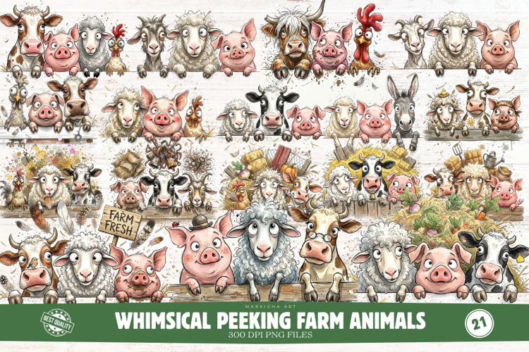 Whimsical Peeking Farm Animals Clipart