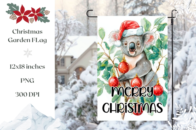 Watercolor Christmas Koala Garden Flag Design