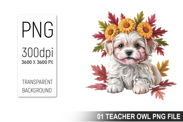 Cute Floral Dog, Animal Sublimation Clipart PNG