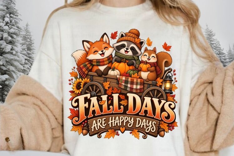 Fall Days Are Happy Days PNG, Cute Woodland Animals Pumpkin example image 1