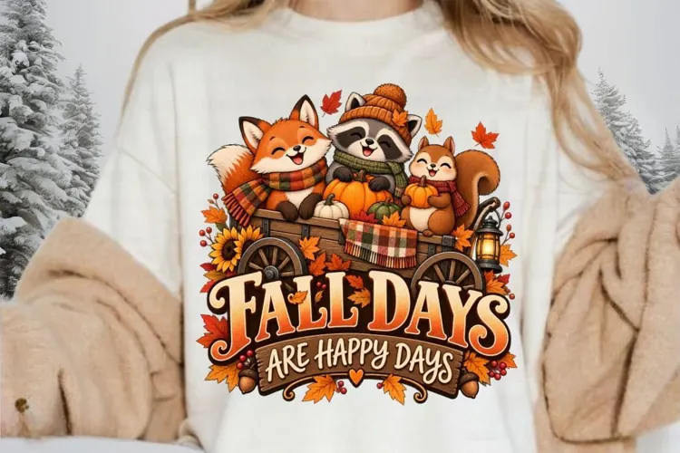 Fall Days Are Happy Days PNG, Cute Woodland Animals Pumpkin