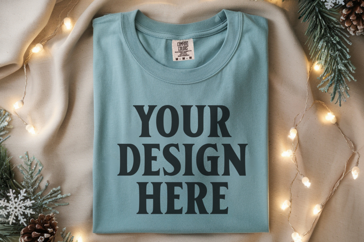 Bay Comfort Colors 1717 Christmas Folded T-Shirt Mockup