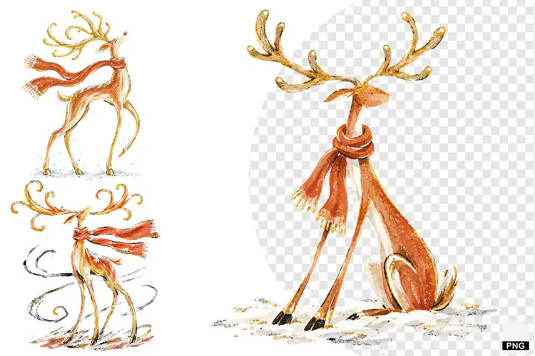 Christmas Reindeer With Scarf PNG