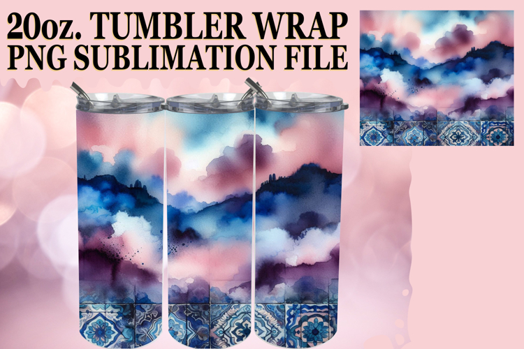 Blissful travels 20oz tumbler wrap, Watercolor Pattern