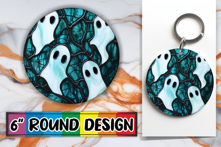 Vibrant Halloween Stained Glass Keychain Round Design
