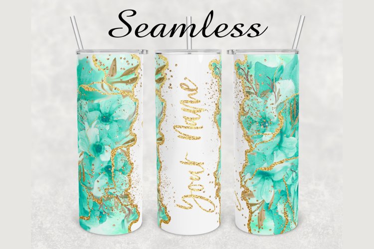 Emerald Green Floral Marble 20oz sublimation design tumbler