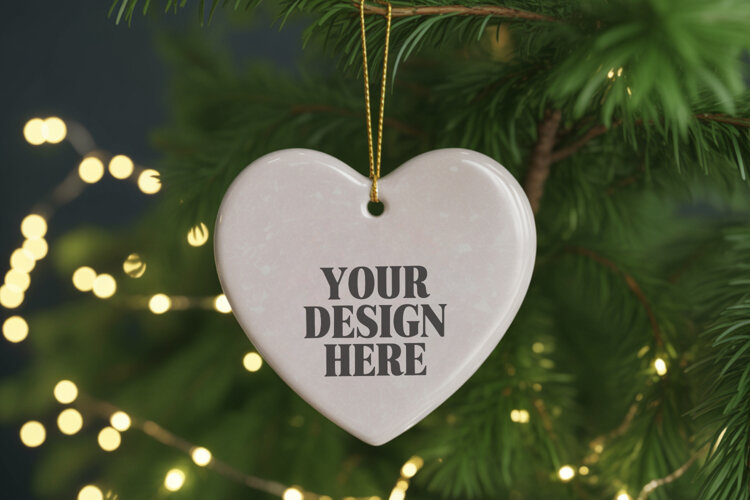 Christmas Love Heart Ornament Mockup | Holiday Hanging example image 1