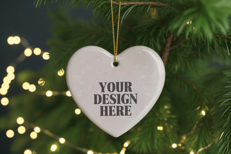 Christmas Love Heart Ornament Mockup | Holiday Hanging