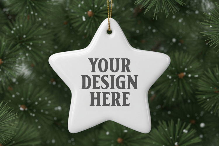 Christmas Star Ceramic Ornament Mockup | Cozy Boho Holiday D