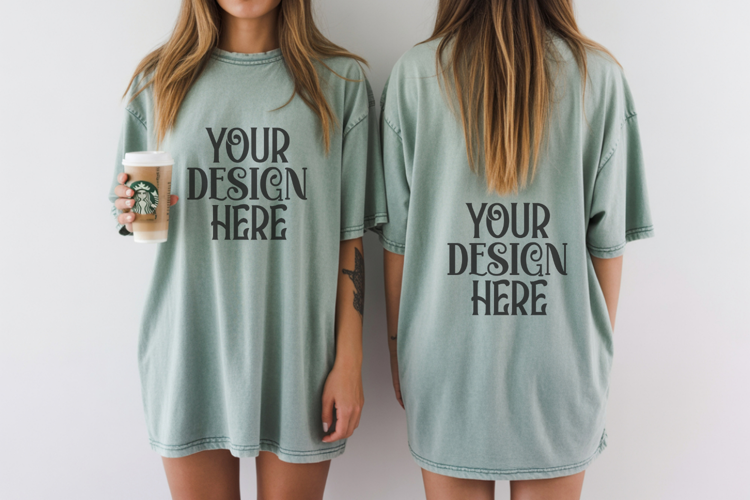 Comfort Colors 1717 Chalky Mint Front & back T shirt mockups
