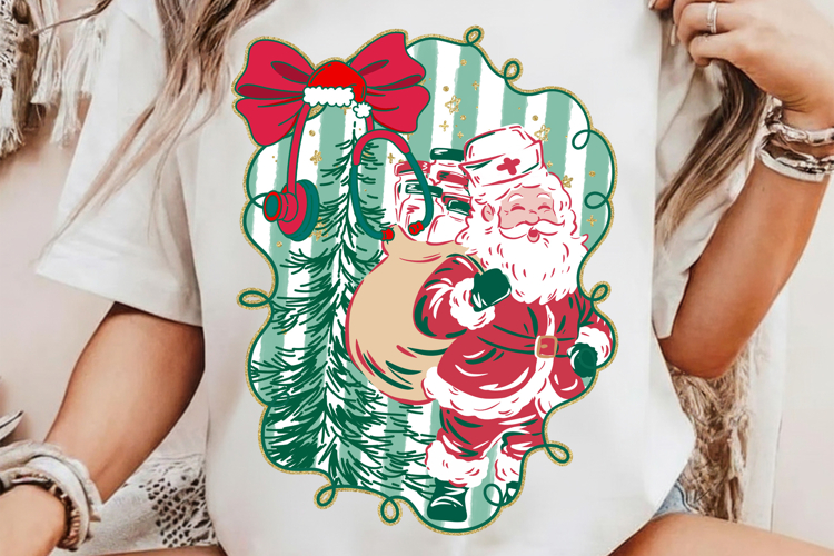Christmas nurse png, Brushstroke oil Nurse Santa Png