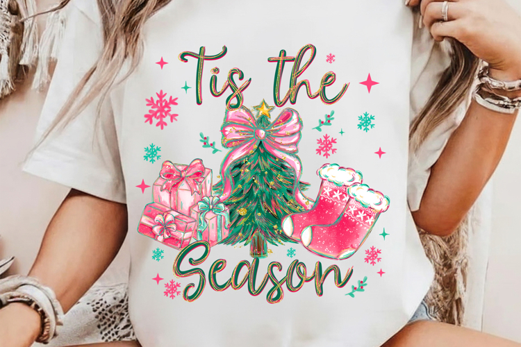 Tis The Season Png, Glitter Preppy Christmas Png, Christmas