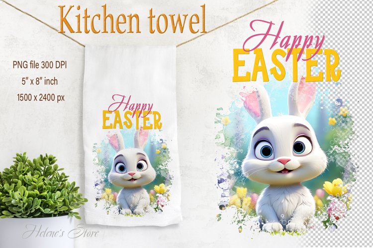 Happy Easter kitchen tea towel | Easter bunny sublimation