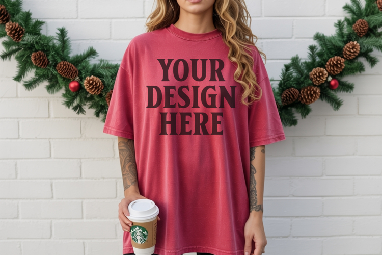 Christmas Comfort Colors 1717 Crimson TShirt Mockup, CC 1717