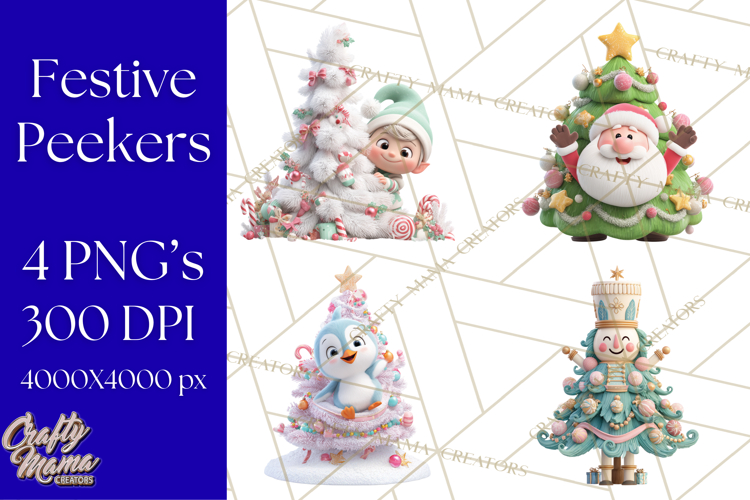 Christmas Tree Clipart PNG Cute Characters for Holiday Craft