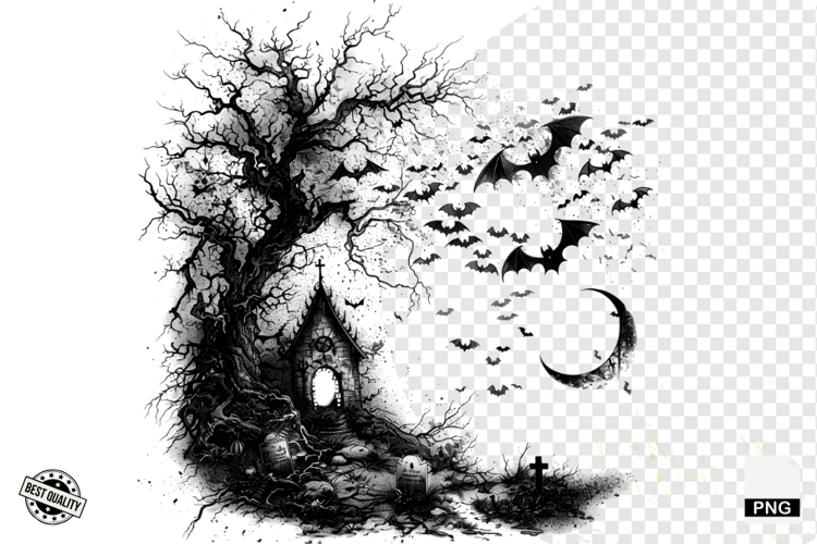 Black and White Halloween Autumn Clipart example image 1