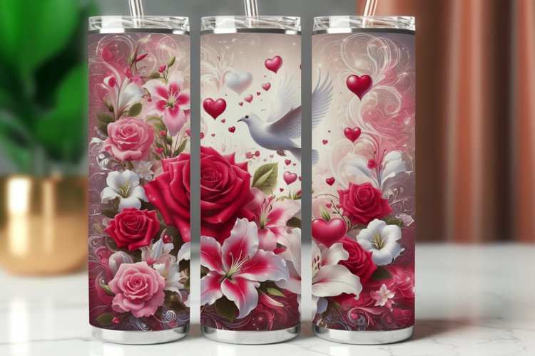 Valentine Tumbler Wrap 20 oz - roses with dove example image 1