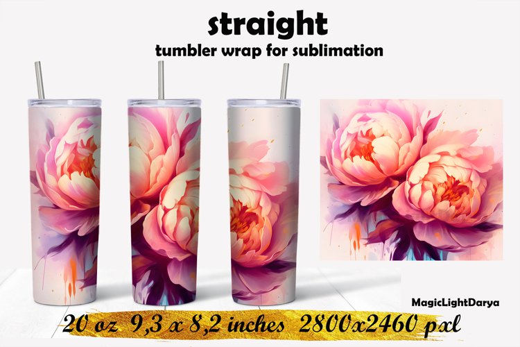 Peonies Tumbler sublimation,Flowers tumbler design example image 1