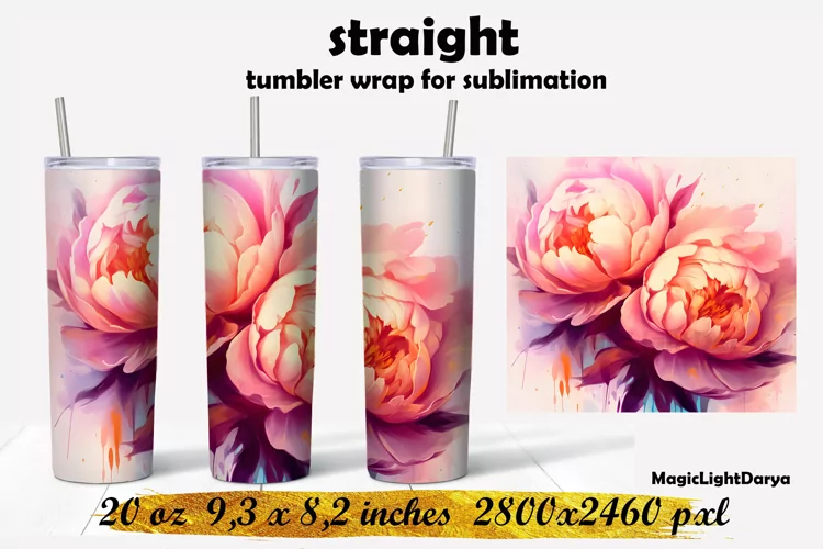 Peonies Tumbler sublimation,Flowers tumbler design