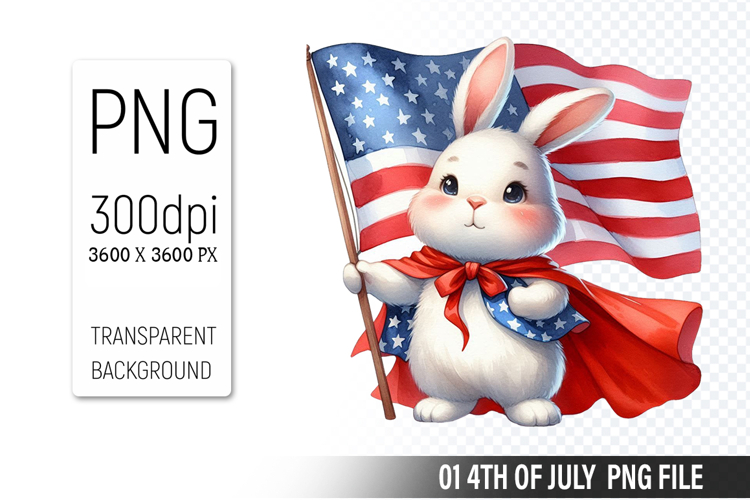 4th Of July Bunny Sublimation Clipart PNG Design