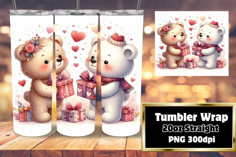 20oz Tumbler Template for Any Occasion , Valentine Bear