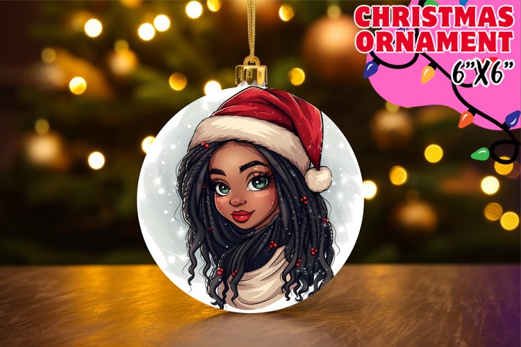Whimsical Round Keychain Sublimation, Xmas Girl example image 1