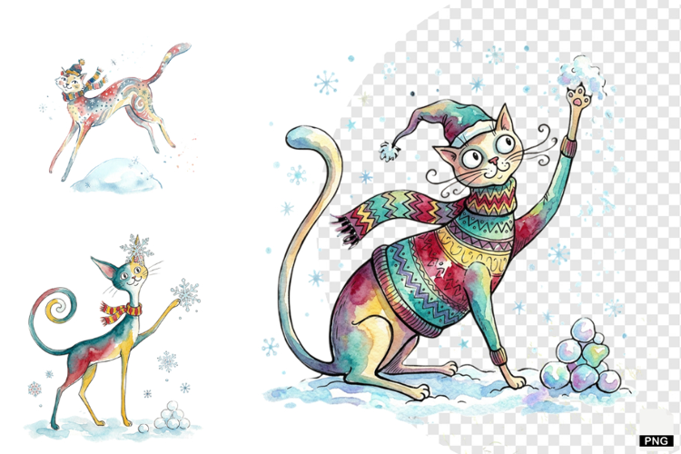 Quirky Winter Cats PNG