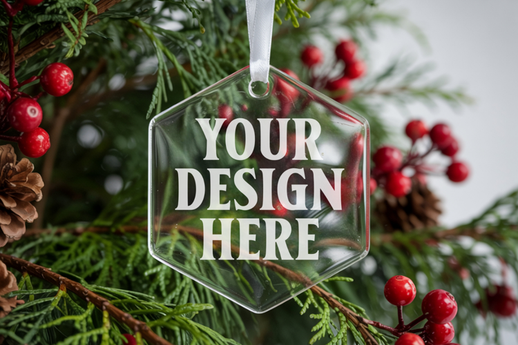 Acrylic Christmas Ornament Mockups | Clear Round Holiday
